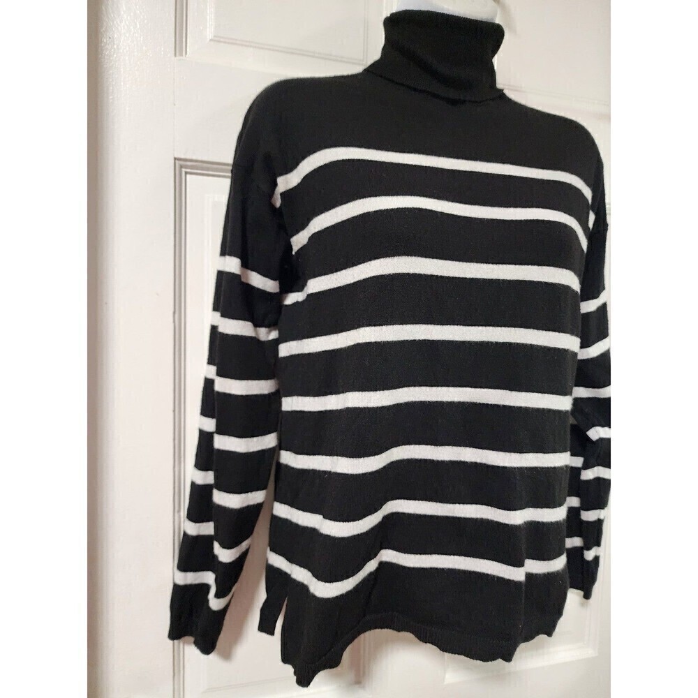 Primark Women's Fitted Long Sleeve Turtleneck Top Black and White - Picture 8 of 8
